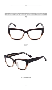 Cat eye glasses frames in gradient brown with blue light coating, C5 color detail view