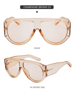Front and side view of champagne brown pilot sunglasses with gold T-shaped metal hinges