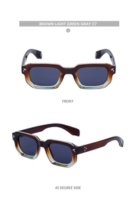 Detailansicht der quadratischen Sonnenbrille mit Verlaufsrahmen und T-Metall-Akzenten