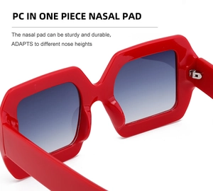 Gros plan sur les lunettes carrées montrant le support nasal en PC et verres dégradés