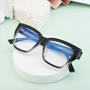 Cat eye glasses with black grey gradient frames and blue light blocking lenses