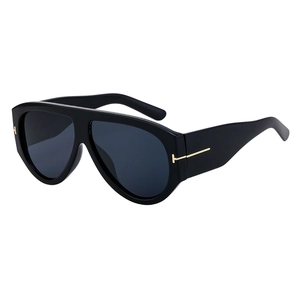 Classic black oversized aviator sunglasses with signature gold T-shaped metal hinges