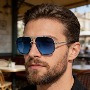 Herren Flieger-Sonnenbrille mit silbernem Metallrahmen und blauen Verlaufsgläsern