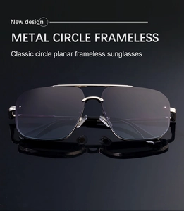 Detailaufnahme der randlosen eckigen Sonnenbrille mit Doppelsteg aus Metall und Verlaufsglas