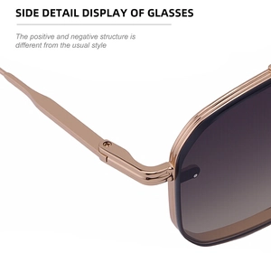 Makrodetail der randlosen Sonnenbrille mit Metallscharnier und Verlaufsgläsern