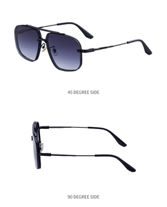 Detailliertes Seitenprofil der randlosen rechteckigen Sonnenbrille mit Verlaufsgläsern