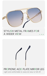 Detail of metal frame sunglasses showing propionic acid plate temple and spring hinge