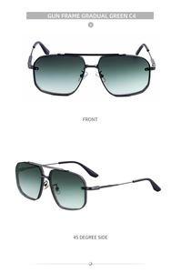 Detailansicht der Gunmetal-Pilotenbrille mit grünen Verlaufsgläsern und Doppelsteg