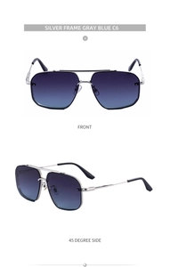 Detailansicht der silbernen Metallsonnenbrille mit grau-blauen Verlaufsgläsern C6