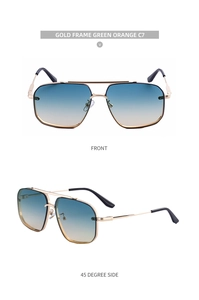 Details zur eckigen Gold-Metall-Sonnenbrille mit grün-orangefarbenen Verlaufsgläsern C7