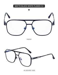 Detail view of matte black aviator frames with spring hinges and double bridge design