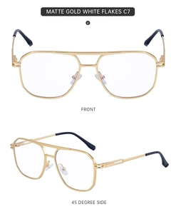 Front and 45-degree angle view of matte gold square double bridge pilot sunglasses