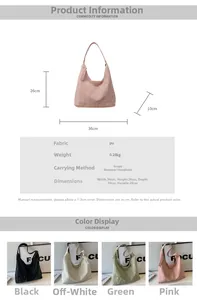 Detailed view of PU leather crescent bag specifications, dimensions and color options