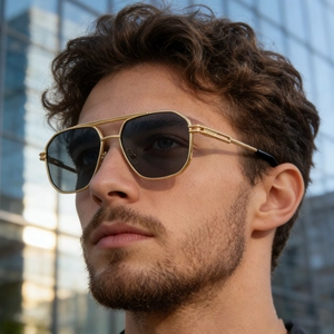 Men Square Aviator Sunglasses Metal Frame Double Bridge PC Lens Retro Fashion Outdoor Travel UV400 Sun Protection