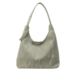 Chic beige pleated hobo bag with large capacity and crescent moon shape design