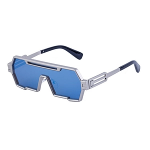 Lunettes de soleil steampunk avec monture en métal argenté et verres bleus translucides