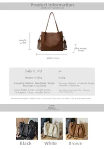 Size chart showing large vintage tote bag dimensions 32x27x10cm with wide woven strap