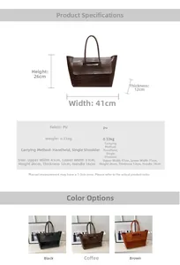 Detailed size specifications for women's large tote bag with stone pattern texture