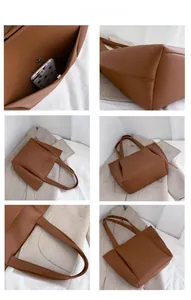 Détails du sac cabas en cuir marron avec poche magnétique et finitions des coutures