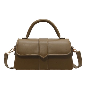 Elegant olive green faux leather handbag with top handle and gold-tone hardware for women