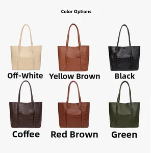 Detailed grid view of six faux crocodile texture tote bags in various color options