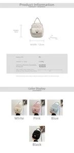 Detailed chart of mini quilted backpack showing dimensions and available four colors