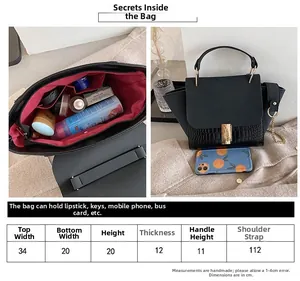 Detailed size chart and internal capacity overview for the elegant black wing-shaped handbag