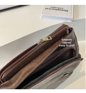 Details zum Vintage-Lederrucksack mit glattem Bronze-Reißverschluss und Mehrfachfächern