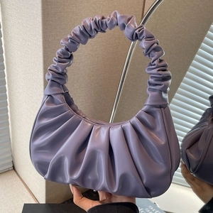 Purple pleated cloud bag for women, stylish underarm and handheld bag in soft PU leather