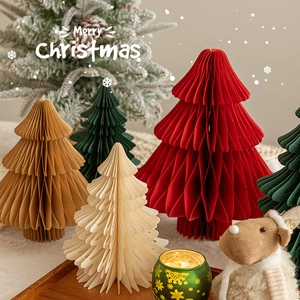 Mini paper honeycomb Christmas tree decorations for festive 2025 home scene setup