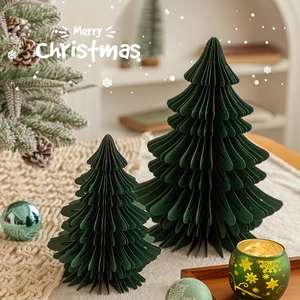 Mini green honeycomb paper Christmas trees set for 2025 holiday home table decoration
