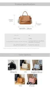 Detaillierte Größentabelle und Farboptionen für die 28 cm große Damenhandtasche aus PU