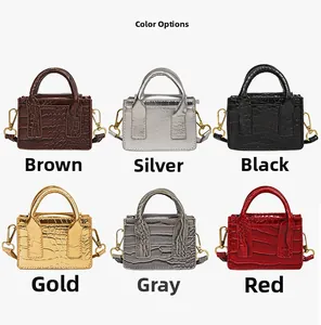 Mini crossbody bags with crocodile texture in six colors including silver and gold