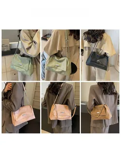 Multiple color options of minimalist faux leather shoulder bags with chain straps
