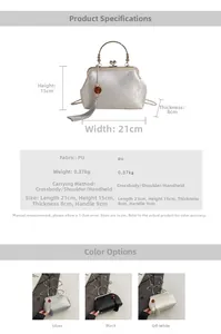 Detailed size specifications of the retro PU leather handbag with embroidery and tassel
