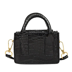 Chic black crocodile embossed mini square bag with handle and gold metal buckle