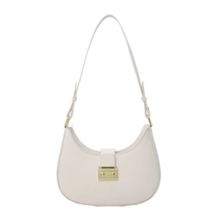Sac hobo beige minimaliste en forme de demi-lune avec boucle en métal doré et sangle
