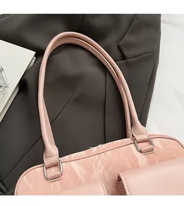 Macro detail of pink marble texture faux leather bag with silver metal buckle and strap