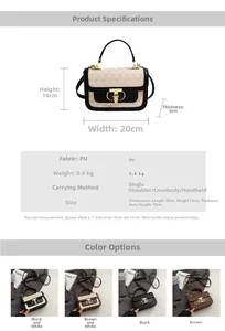 Detailed dimensions of a quilted PU leather crossbody bag featuring size measurements