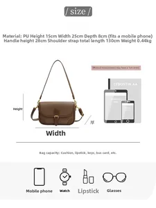 Detailed dimension chart for vintage brown PU underarm bag with size and capacity specs
