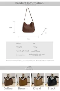 Detailed size specifications and color options for the vintage PU leather shoulder bag