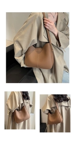 Detailed views of brown pebble leather hobo bag with adjustable strap for women
