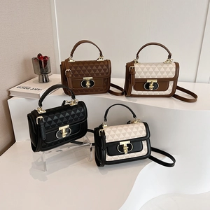 Crossbody square bags with geometric texture and golden T-lock in various colors