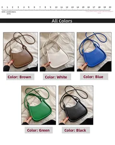 Detail view of leather crossbody bag collection in brown white blue green and black colors