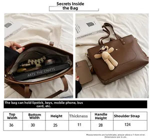 Size chart showing dimensions for the large minimalist leather tote bag with bear charm