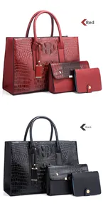 Ensemble de sacs 3 pièces en cuir crocodile avec grand cabas, pochette et portefeuille