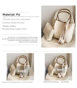 Detail of large beige tote bag and pouch showing capacity for A4 magazine and iPad