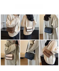 Detailed views of vintage crossbody square bags with 3D geometric embossed patterns