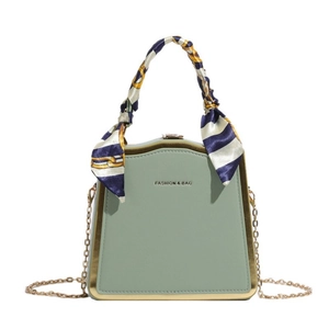 Elegante Borsa A Mano Da Donna A Scatola Con Manico Avvolto In Sciarpa Di Raso Cornice In Metallo Dorato Borsa A Tracolla