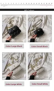 Detailed comparison of quilted crossbody bags in black and white leather with gold hardware